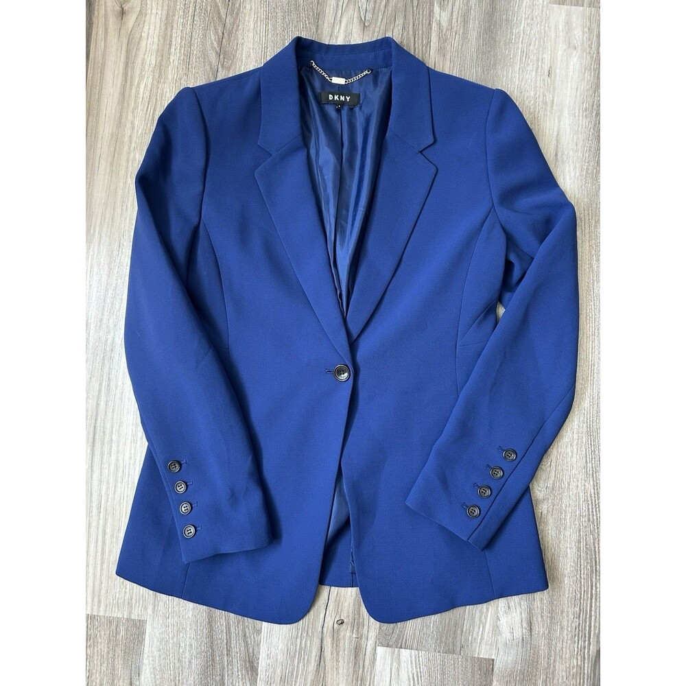 DKNY One Button Blazer Jacket Royal Blue Women's Size 6 Career Workwear Lined
